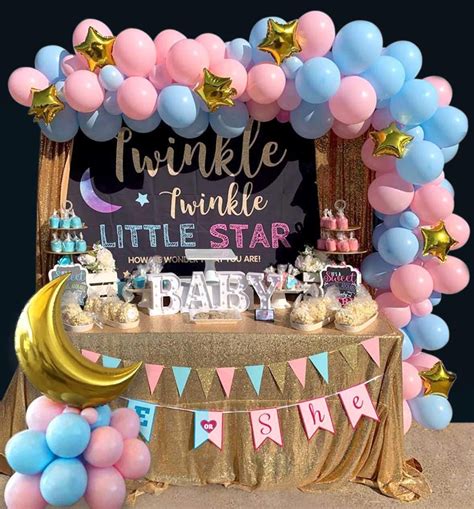 Gender Reveal Balloon Garland Arch Kit 109pcs Pink Blue And Gold Moon