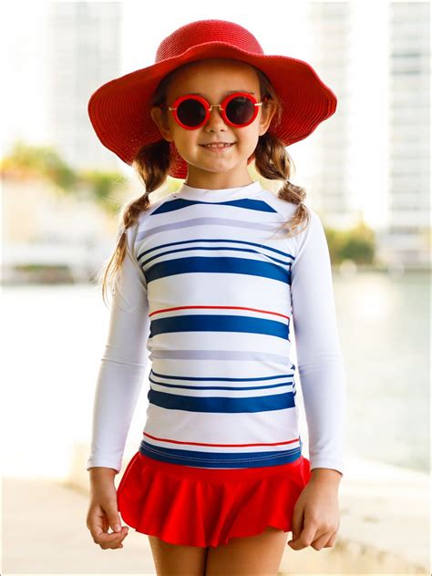 Little Girls Swimwear Toddler Two Piece Striped Rash Guard Swimsuit