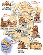 Illustrated map, Lecce italy, Puglia
