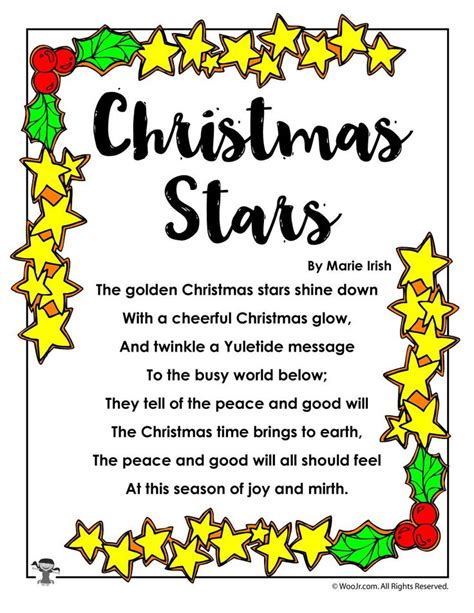 Christmas Stars Poem For Kids To Write And Color With The Words