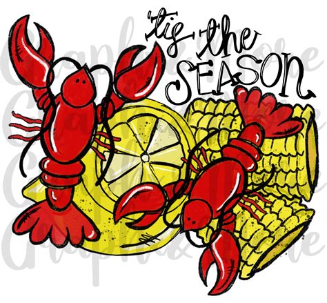 Tis The Season Crawfish PNG Hand Drawn Sublimation Design Etsy