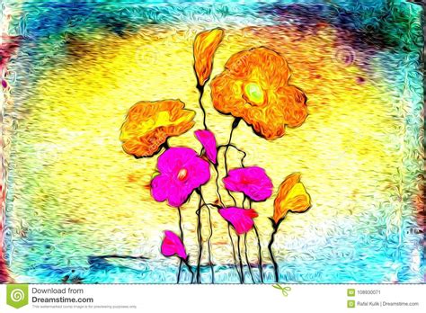 Abstract Flower Oil Painting Fun Art Illustration Design