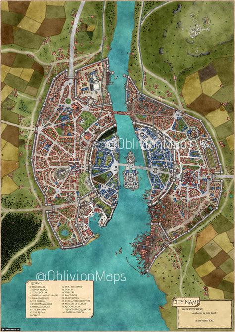 Fantasy City Map Digital Rpg Game Map D D Dnd Poster Art Print Etsy