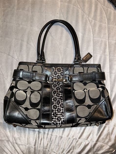 Coach Signature Handbag Black And White Gem