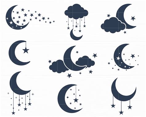 Moon And Stars Svg Bundle Moon Star Silhouette Moon Svg Celestial Svg