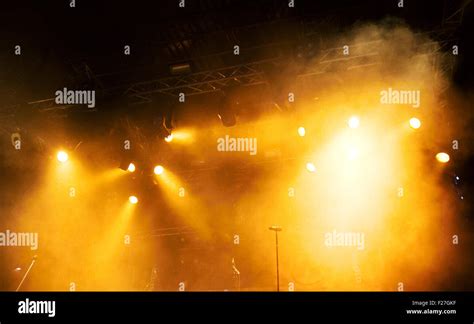 Various Orange Stage Lights In The Dark Stock Photo Alamy