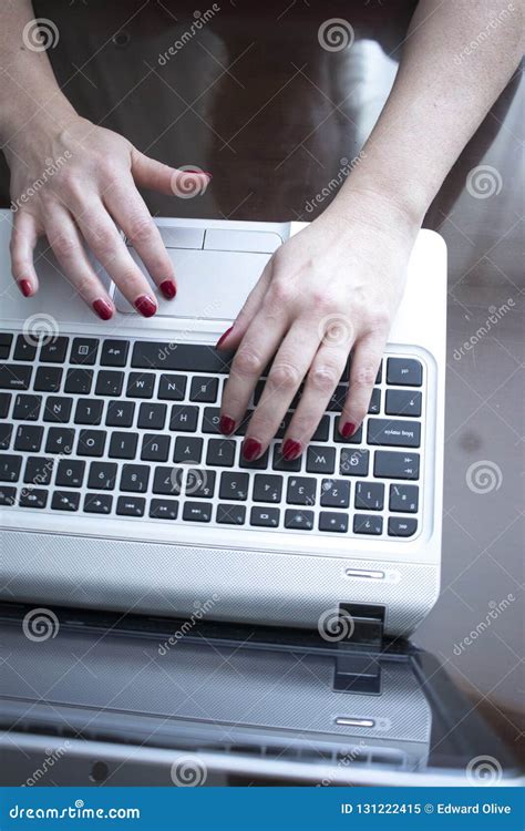 Woman Typing On Laptop Pc Stock Image Image Of Cosmetics 131222415