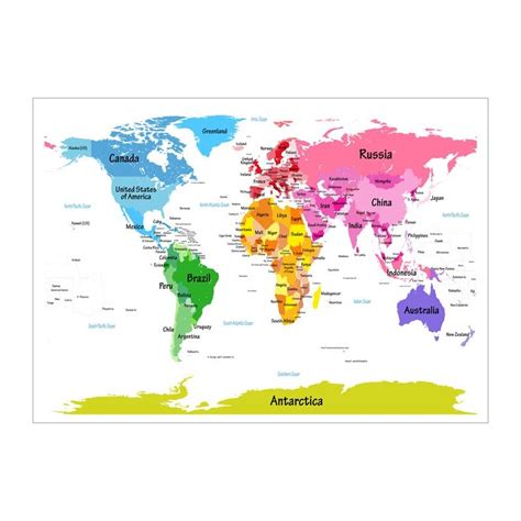 World Map With Big Text For Kids Art Canvas Print