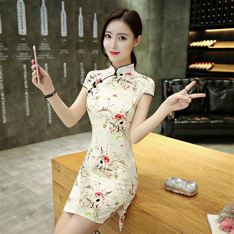 2017 Short Cheongsam Dress Girl Qipao Mini Fashion Modern Vestido