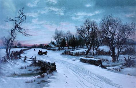 Winter Horse Sleigh Rural Sunset Scene Vintage Art Ebay