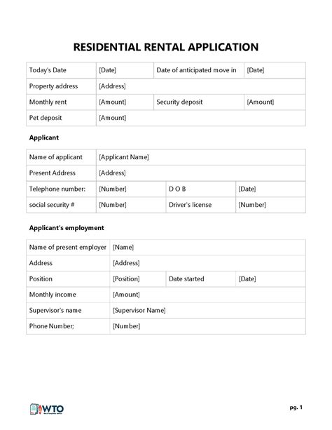 Free Rental Application Template Word