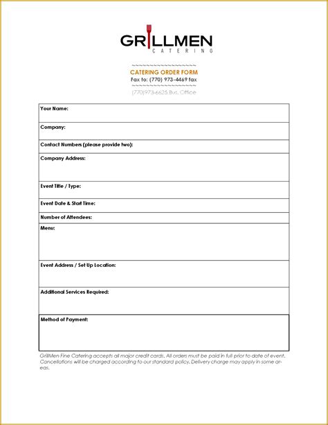 7 Catering Order Form Template Word Fabtemplatez