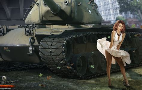 Wallpaper Girl Skirt Tank Girl USA Tanks WoT World Of Tanks