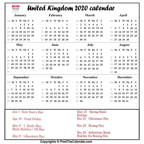 Uk Holidays 2020 2020 Calendar With Uk Holidays