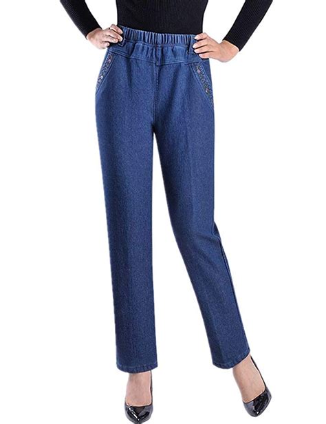 Buy Idealsanxun Womens Fleece Lined Jeans Retro Elastic Waist Denim