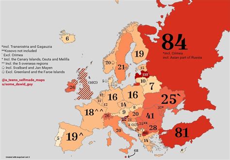 Amount Of First Level Subdivisions In Every Country In Europe OC R