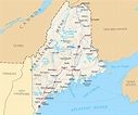 Large map of Maine state with relief, highways and major cities ...