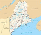 Large map of Maine state with relief, highways and major cities ...