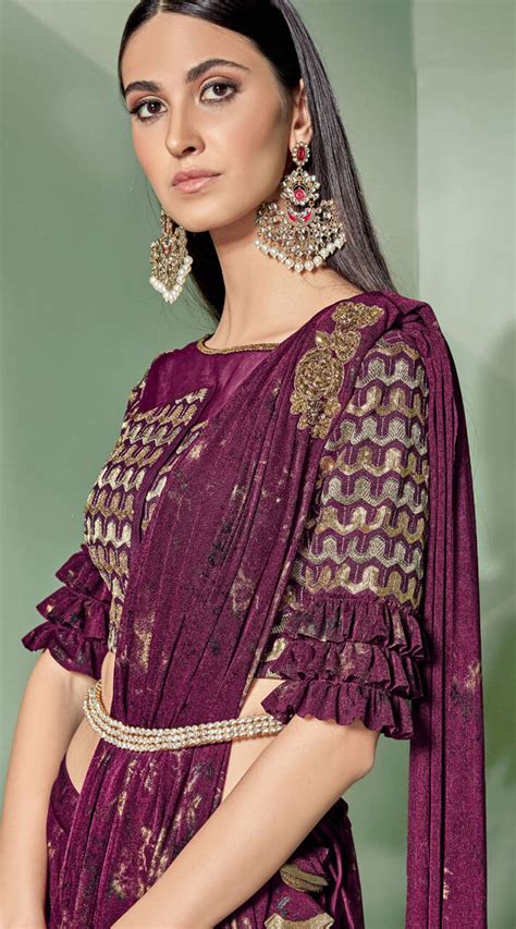 They are never out of style and always look classy. Wine Lycra Half Sleeve Blouse Ready Made Saree MS530563