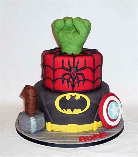 A beautiful design by the designer cake co! Marvel superheroes birthday cake with Thor's hammer and ...