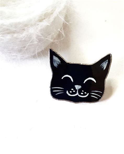 Cat Pin Cat Brooch Cat Badge Black Cat Pin Black Cat Pet Etsy Cat