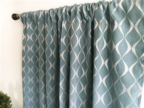 Teal Curtain Panel 84 90 96 108 120 Inch Teal Grey Blackout Etsy