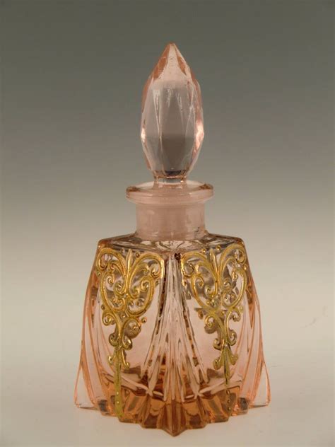 Bohemian Czech Art Deco Rosaline Glass Perfume Bottle Painted Etsy In 2021 Glass Perfume
