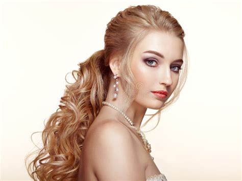 Blonde Girl With Long And Shiny Curly Hair Stock Photo Image Of Eyelashes Luxury