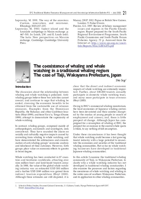 Pdf The Coexistence Of Whaling And Whale Watching In A Traditional