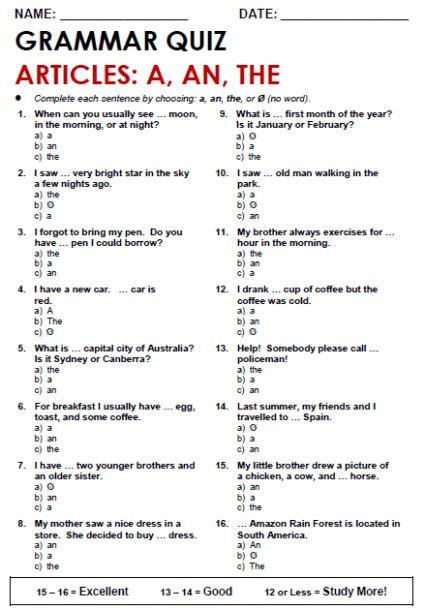 Grammar Worksheets With Answers