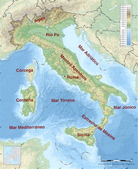 Mapa de Italia Político Físico Regiones Relieve para Colorear Imágenes Totales