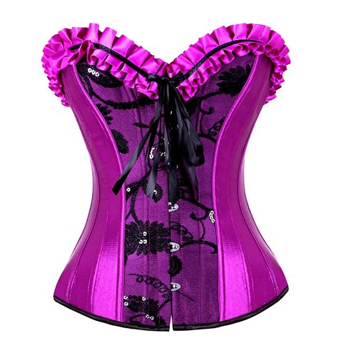 Dodoing Charming Purple Jacquard Corsets Sexy Gothic Buckle Up Overbust