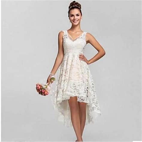 2016 Summer High Low Lace Beach Wedding Dresses Plus Size Sexy V Neck