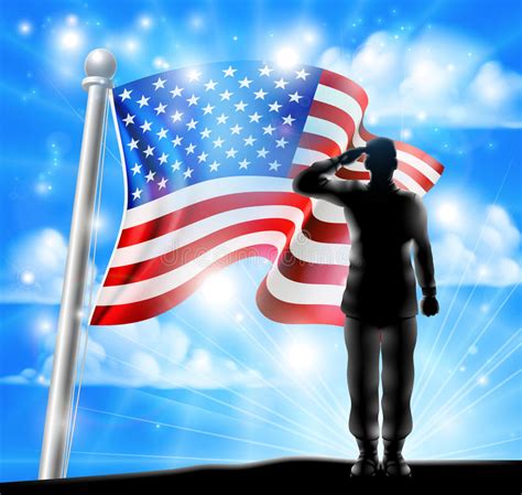 American Flag And Silhouette Soldier Saluting Stock Vector Image