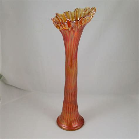 Antique Fenton Rustic Marigold Carnival Glass Cre Mid Size Swung Vase Carnival Glass