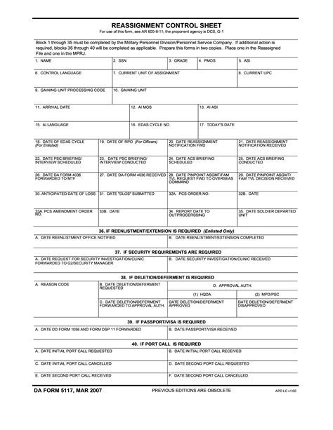Da Form 5117 Reassignment Control Sheet Forms Docs 2023