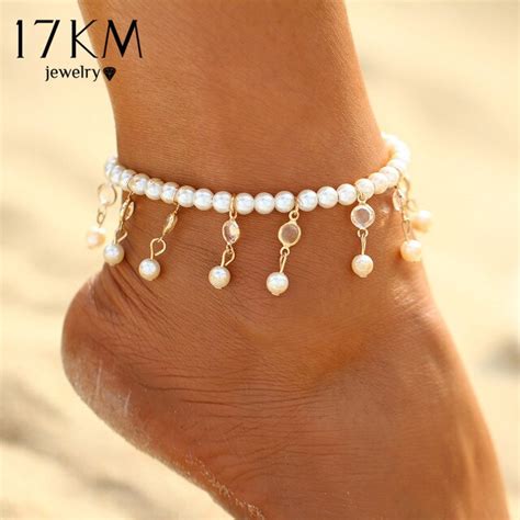 Buy 17km Bohemian Imitation Pearl Anklets For Women