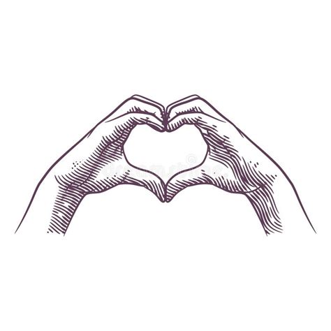 Hand Fingers Making Heart Shape In Engraving Style Stock Vector