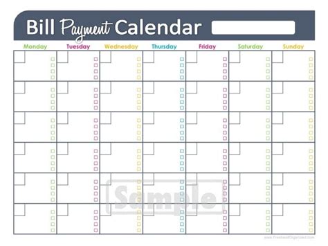 Printable Monthly Bill Calendar Template Calendar Design