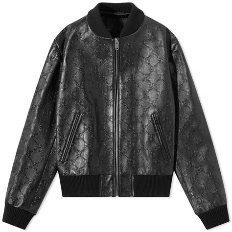 Gucci Mens Gg Embossed Leather Jacket In Black Gucci