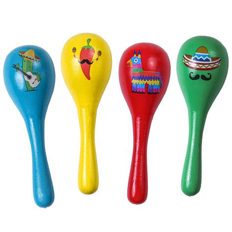 Ruisita 12 Pieces Mini Wooden Maracas Colorful Mini Neon Maracas With 4