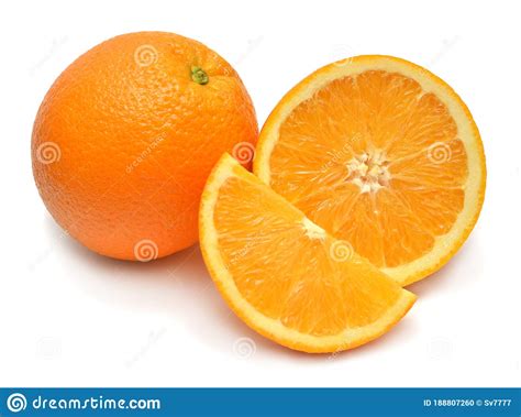 Orange Fruit Whole And Slice Isolated On White Background Perfectly