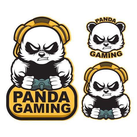 Panda Gaming Stickers With Angry Faces And Headphones On Their Ears
