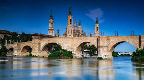 Free Download Hd Wallpaper Bridge River Temple Spain Zaragoza