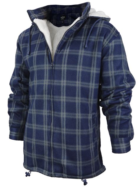 vkwear men s heavyweight flannel zip up fleece lined plaid sherpa hoodie jacket p21 navy