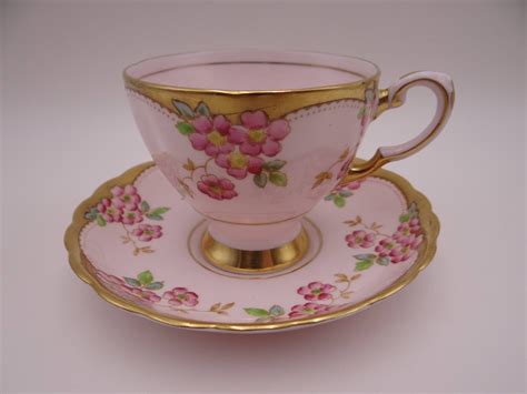 1950s Hand Painted Vintage Tuscan English Bone China Pink Teacup And