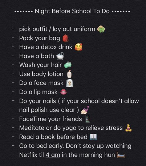 Night Before School To Do List 🥰 Night Before School Before School