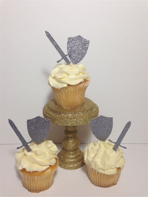 Sword And Shield Cupcake Toppers Medieval Party Glitter