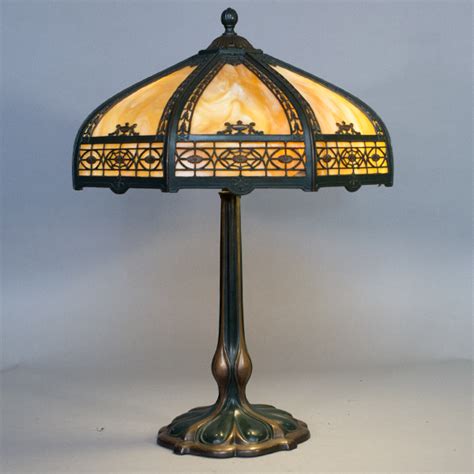 8 Panel Slag Glass Table Lamp Vintage Glass Lighting