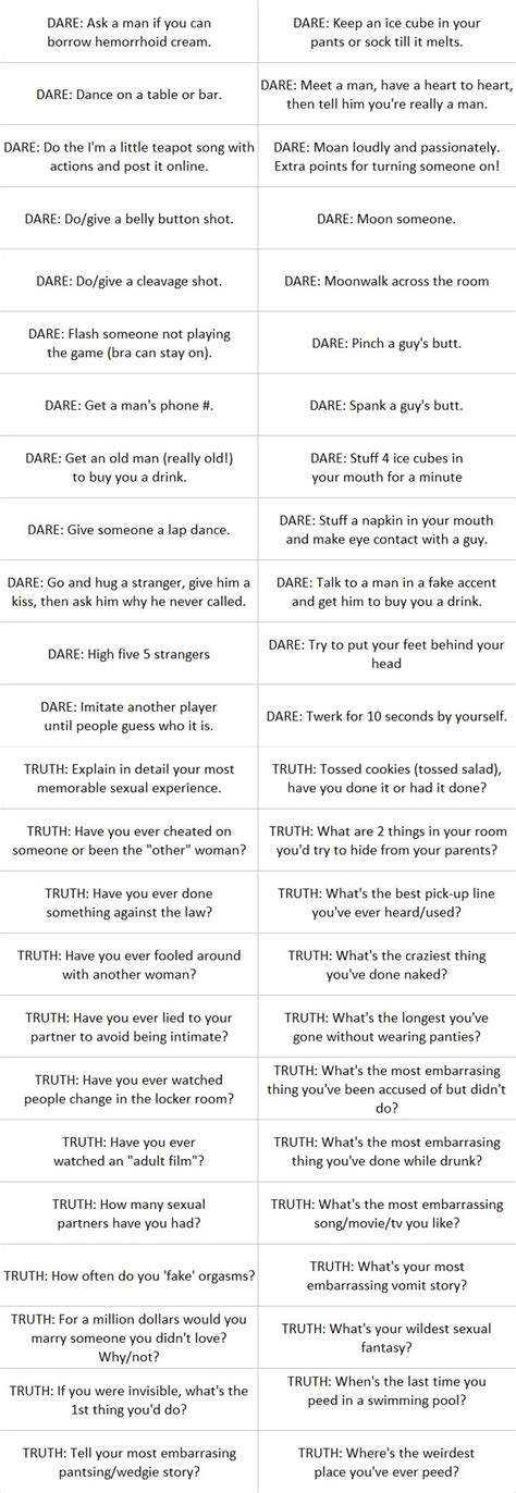 Fill your mouth with drink and gargle your answer to the next truth. Truth or dare questions for a bachelorette party. # ...
